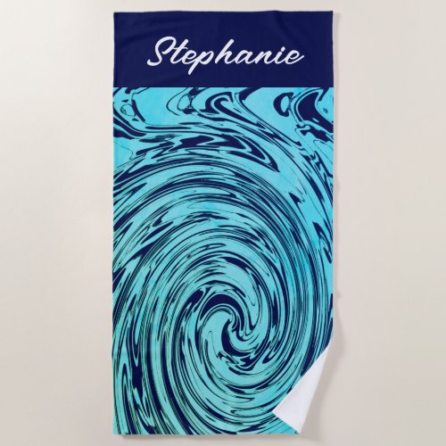 Custom  Mnogram Name Blue Ocean Wave Abstract Cute Beach Towel