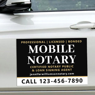 Custom Mobile Notary Advertising Black Gold Car Magnet