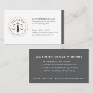 Custom Mobile Notary Legal Jail Signing Gray Gold Business Card