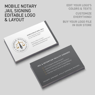 Custom Mobile Notary Legal Jail Signing Gray Gold Business Card