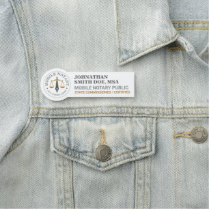 Custom Mobile Notary Legal Signing Gray Gold ID Name Tag