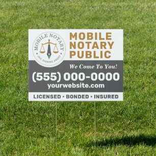 Custom Mobile Notary Legal Signing Gray Gold Sign