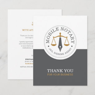 Custom Mobile Notary Legal Signing Gray Gold Thank You Card