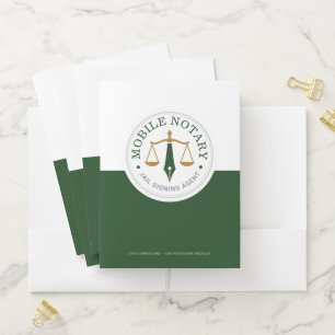 Custom Mobile Notary Legal Signing Green Gold 5x Pocket Folder