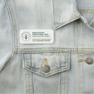 Custom Mobile Notary Legal Signing Green Gold ID Name Tag