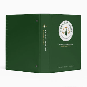Custom Mobile Notary Legal Signing Green Gold Mini Binder