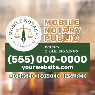 Custom Mobile Notary Legal Signing Green Gold Window Cling