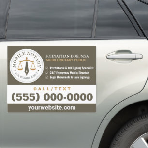 Custom Mobile Notary Legal Signing Khaki Gold Car Magnet