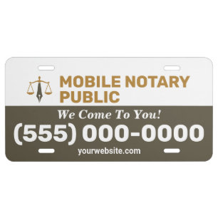 Custom Mobile Notary Legal Signing Khaki Gold License Plate