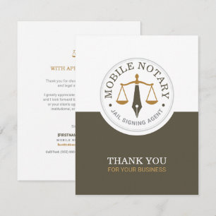 Custom Mobile Notary Legal Signing Khaki Gold Thank You Card