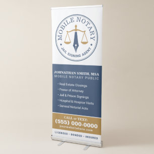 Custom Mobile Notary Legal Signing Navy Blue Gold Retractable Banner