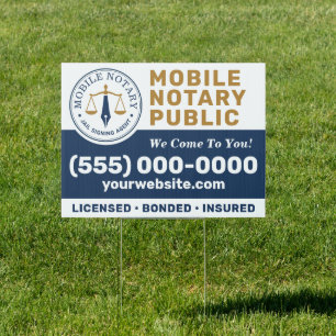 Custom Mobile Notary Legal Signing Navy Blue Gold Sign