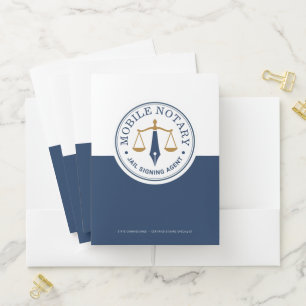 Custom Mobile Notary Legal Signing Navy Gold 5x Pocket Folder