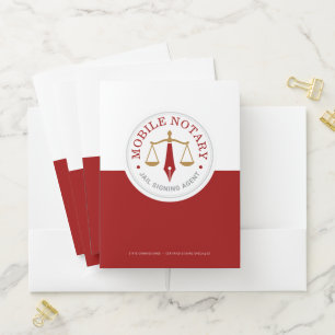 Custom Mobile Notary Legal Signing Red Gold 5x Pocket Folder