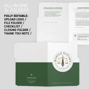 Custom Mobile Notary Signing Green Gold All-in-One File Folder