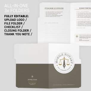 Custom Mobile Notary Signing Khaki Gold All-in-One File Folder