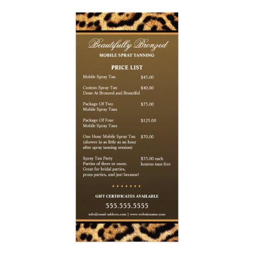 CUSTOM Mobile Spray Tanning Price List Rack Card