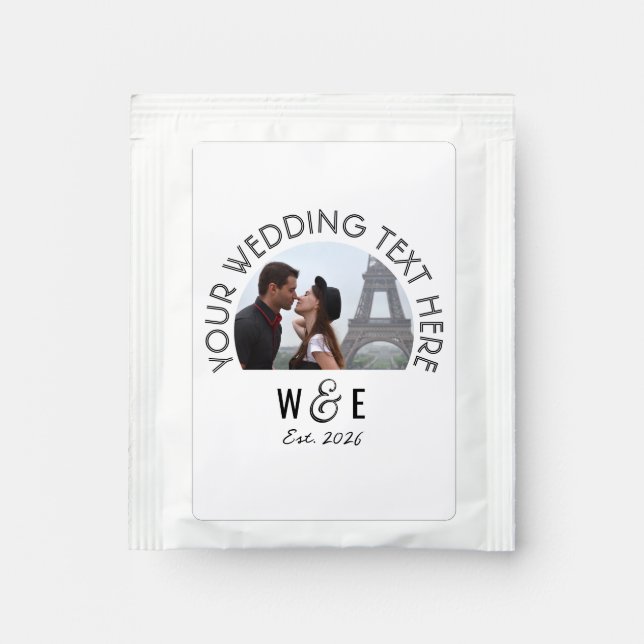 Custom Mod. Art Deco Text Black Tea Wedding Favors Tea Bag Drink Mix (Front)