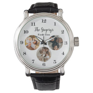 Custom Modern 3 Photo Collage Fun Family Time Pun Watch