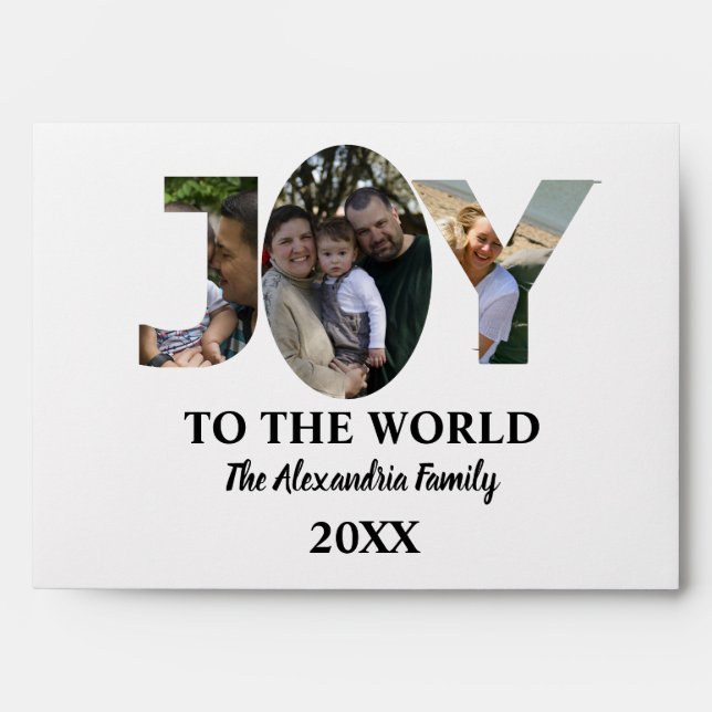 Custom modern 3 photo collage joy to the world envelope (Front)