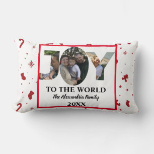 Custom modern 3 photo collage joy to the world lumbar pillow