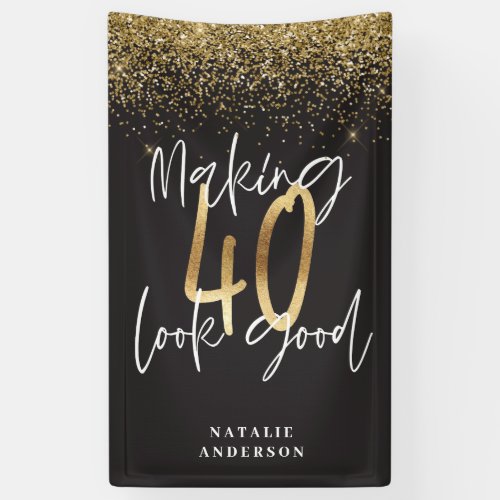 Custom modern 40th birthday black and gold chic 