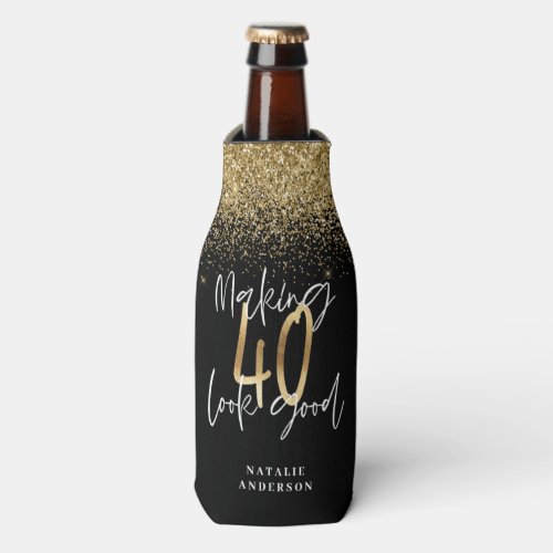 Custom modern 40th birthday black and gold chic bottle cooler