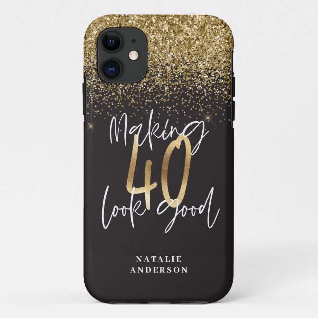 Custom modern 40th birthday black and gold chic Case-Mate iPhone case (Back)