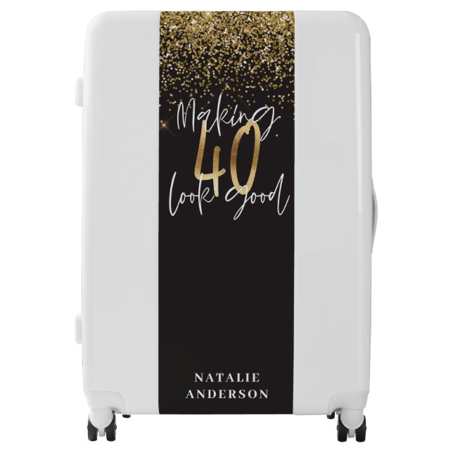 Custom modern 40th birthday black and gold chic luggage (Front)