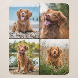 View of Custom Modern 4 Photo Collage Dog Sherpa Blanket | Zazzle