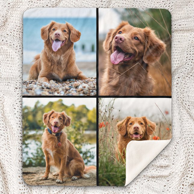 Custom Modern 4 Photo Collage Dog Sherpa Blanket (Creator Uploaded)