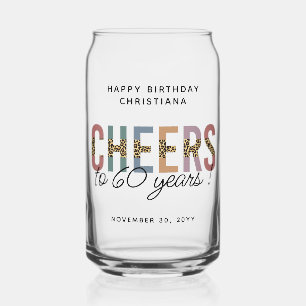 Custom Modern 60th Birthday Leopard Typography Can Glass