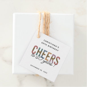 Custom Modern 60th Birthday Leopard Typography Favor Tags