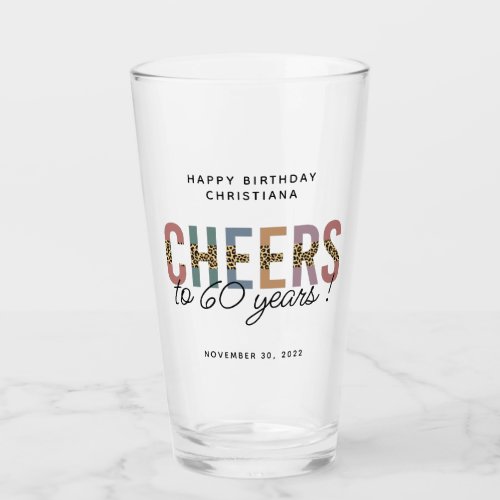 Custom Modern 60th Birthday Leopard Typography Glass