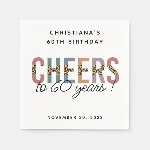 Custom Modern 60th Birthday  Leopard Typography Napkins