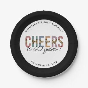 Custom Modern 60th Birthday  Leopard Typography Paper Plates