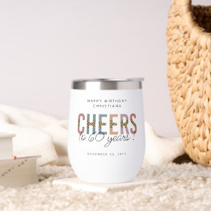 Custom Modern 60th Birthday Leopard Typography Thermal Wine Tumbler