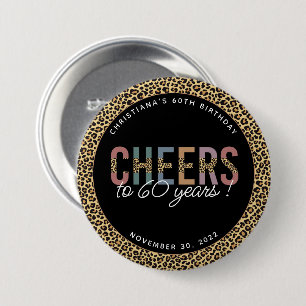 Custom Modern 60th Birthday Party Leopard Print Button