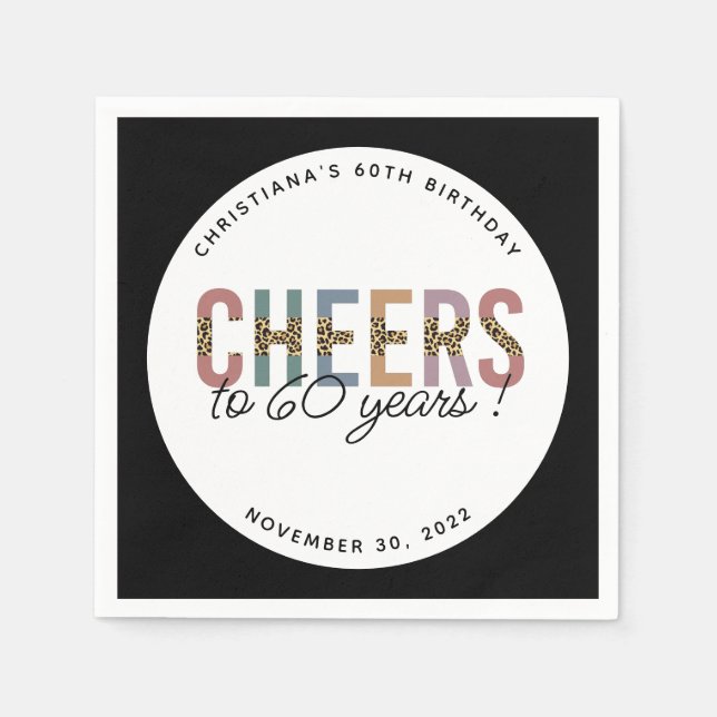 Custom Modern 60th Birthday Party Leopard Print Napkins (Front)