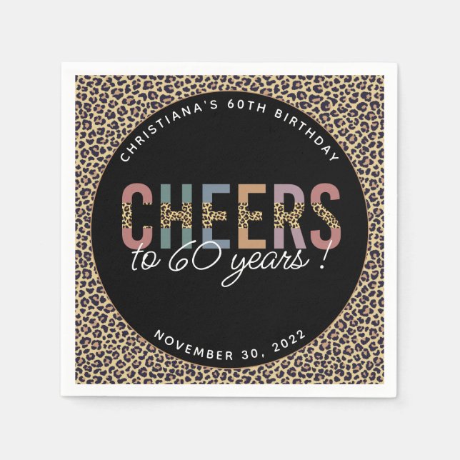 Custom Modern 60th Birthday Party Leopard Print Napkins (Front)