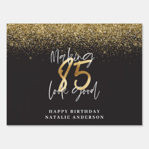Custom modern 85th birthday black and gold chic sign