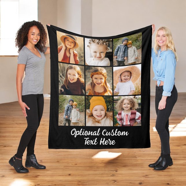 Custom Modern 9 Photo Instagram Collage Fleece Blanket (Creator Uploaded)