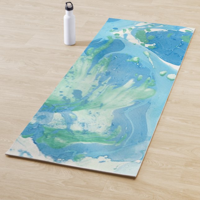 Custom Modern Abstract Art Template Blue Green Yoga Mat (In Situ)