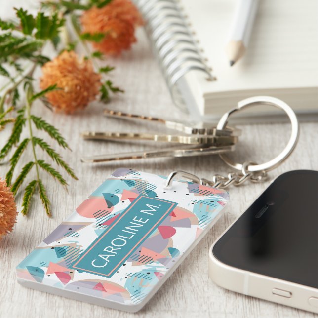 Custom Modern Abstract Geometric Hip 50s Pattern Keychain (Front Right)
