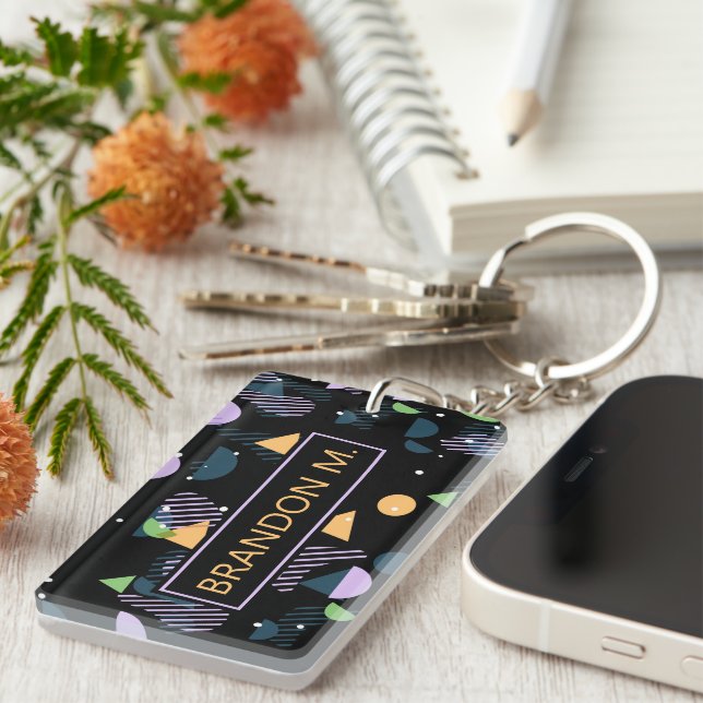 Custom Modern Abstract Geometric Hip 50s Pattern Keychain (Front Right)