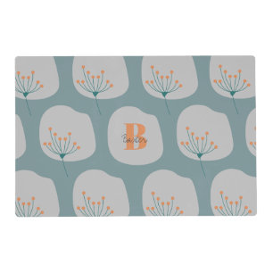 Custom Modern Abstract Monogram Blue and Grey Placemat