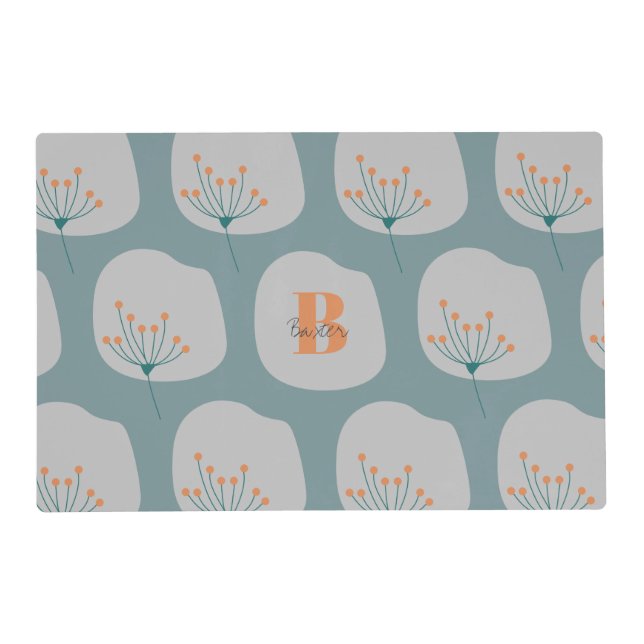 Custom Modern Abstract Monogram Blue and Grey  Placemat (Front)