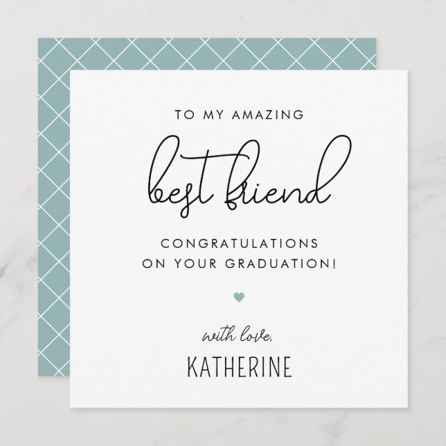 Custom Modern and Cute Best Friend Graduation Card (Front/Back)