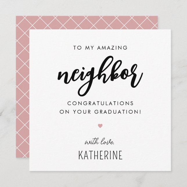 Custom Modern and Cute Neighbor Graduation Card (Front/Back)