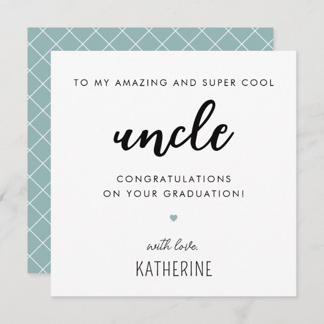 Custom Modern and Cute Uncle Graduation Card (Front/Back)
